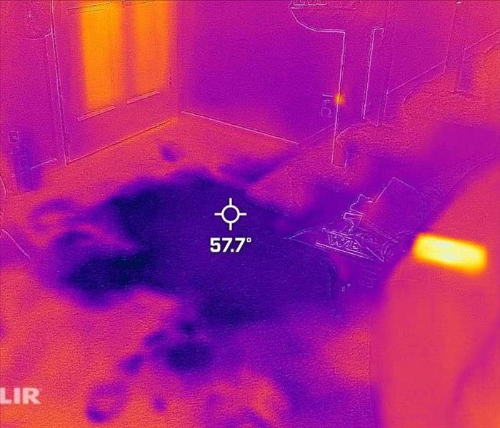 Infrared camera image of moisture. 